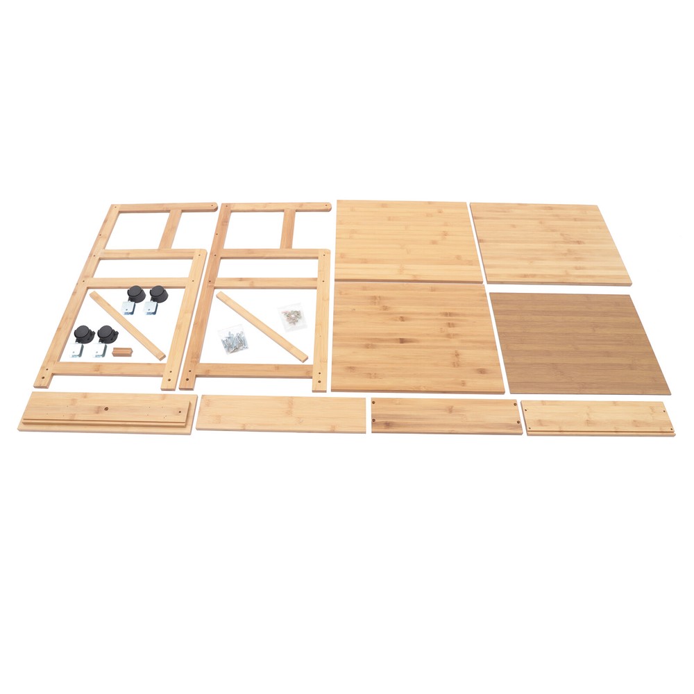 Space-Saving Printer Storage Rack Bamboo Rolling Cart Portable Printer Stand