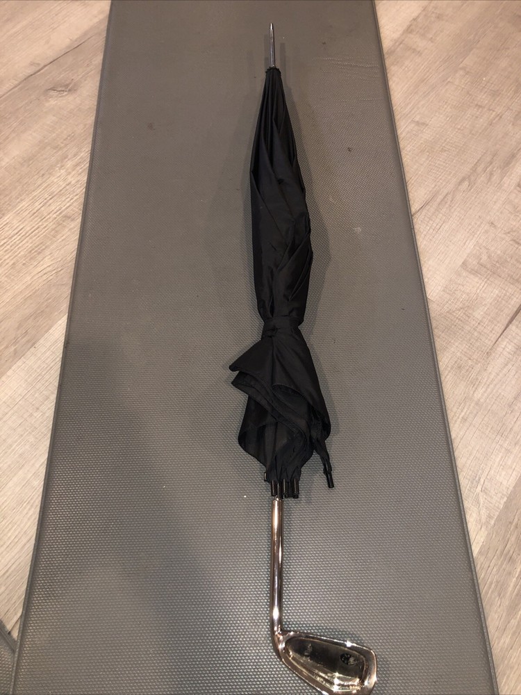 Vintage Golf Club Handle Umbrella Regular Iron Standard Size Black Spring Loaded