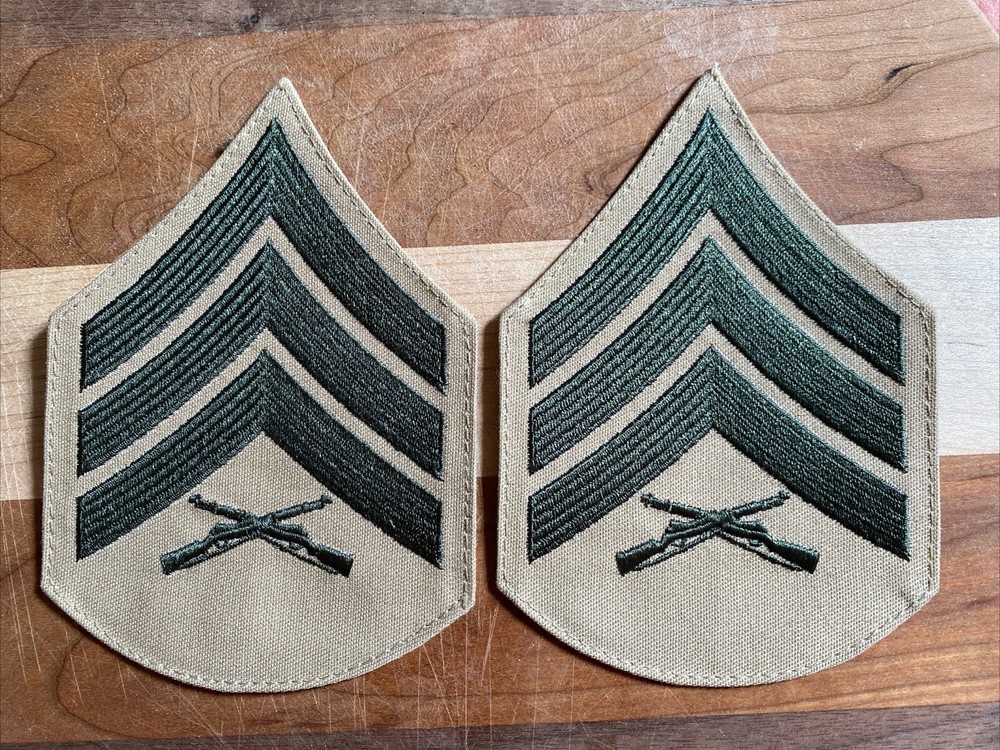 USMC Green & Khaki Sergeant Chevrons Patches
