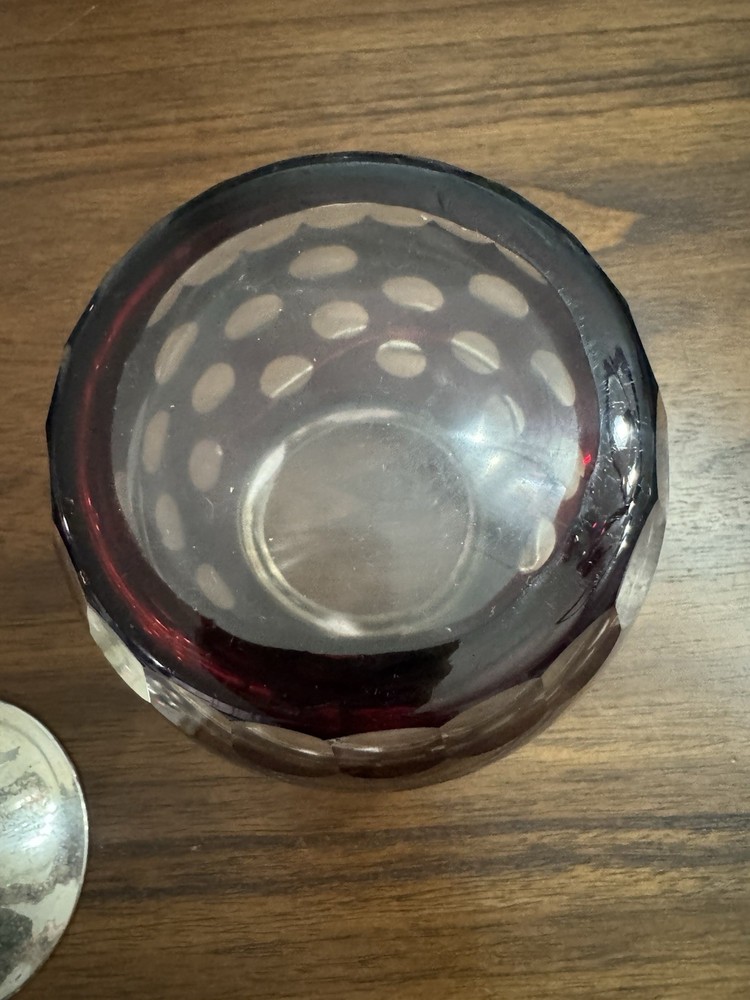 RARE Vtg Ruby Red Cut To Clear Bohemian Crystal Biscuit Jar Polka Dot Pattern