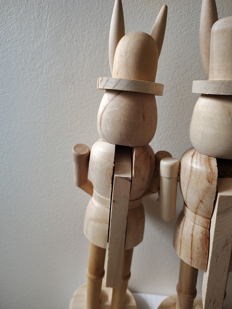 Make Market Wood Easter Bunny Rabbit Nutcracker Pair Unpainted Art Craft Project