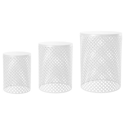 3pcs White Metal Frame Accent Table Modern Iron End Table Outdoor Side Table US