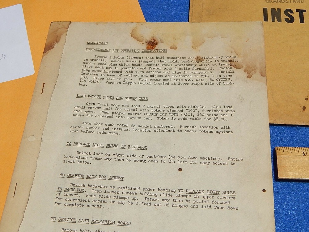 1950 Bally GRANDSTAND Operating Instructions