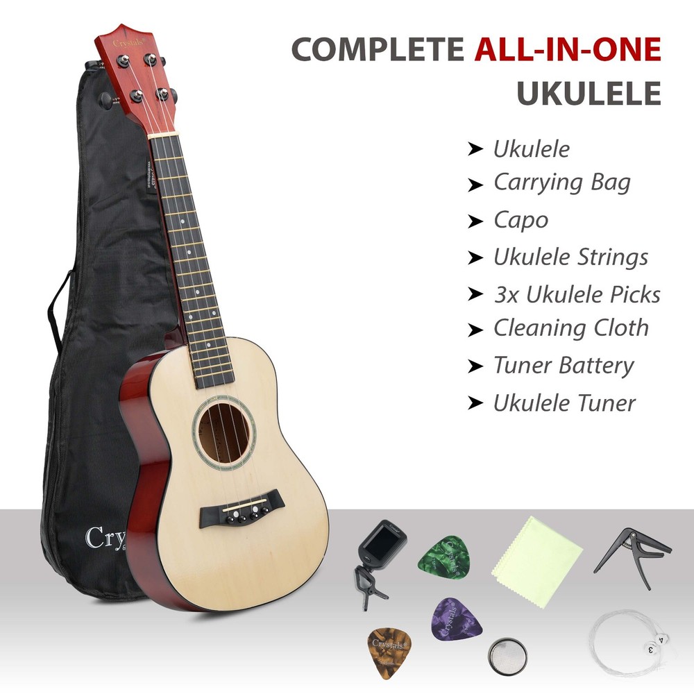 23" Concert Beginners Ukulele with Felt Pick & Spare Strings – Black
