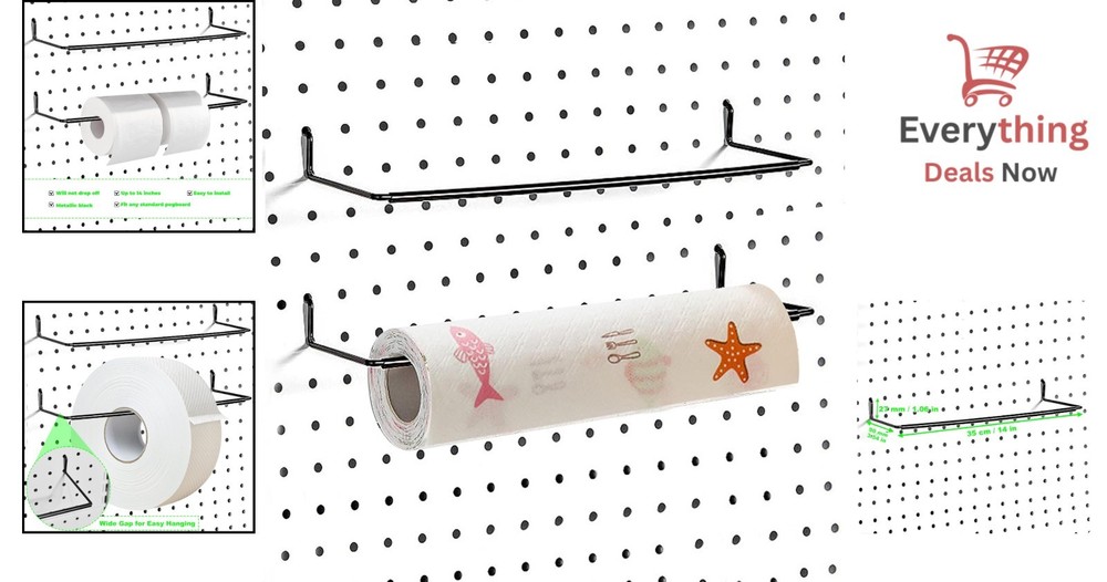 2 Pack Pegboard Paper Towel Holder Extendable Roller Hook for Garage & Workshop