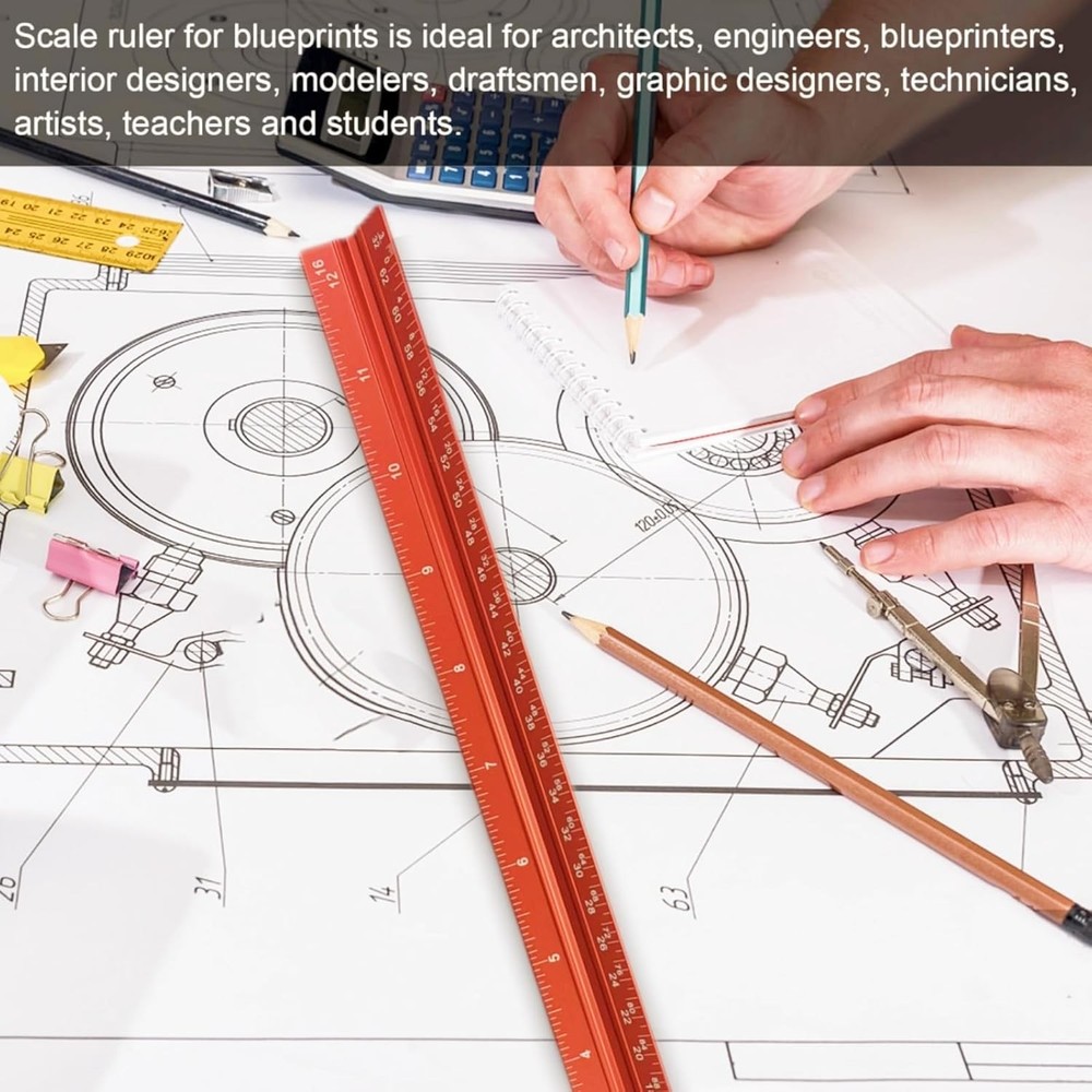 Architectural Scale Ruler, 12'' Imperial Architect Scale, Aluminum Engineer Scal