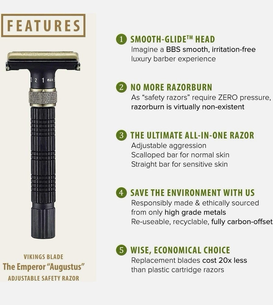 VIKINGS BLADE The Emperor Adjustable Safety Razor AUGUSTUS Edition
