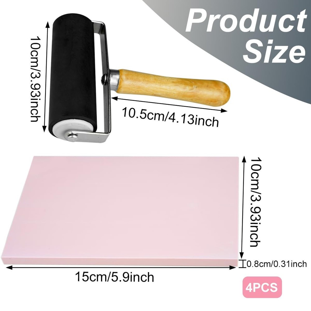 4 Pcs Rubber Carving Linoleum Blocks, Rectangular Rubber Stamp Carving Blocks