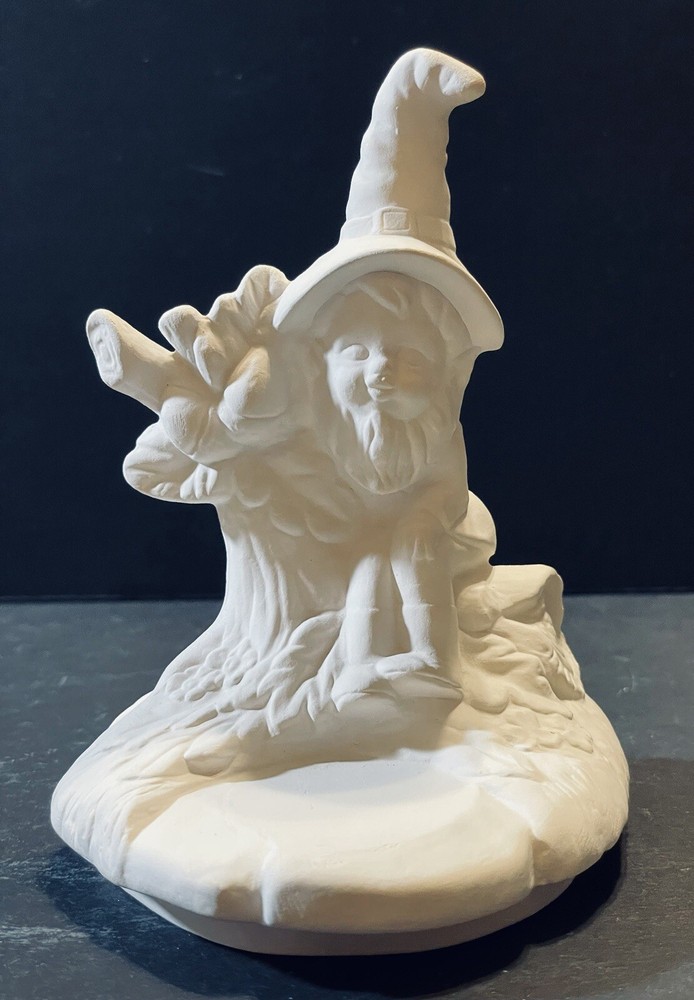 CERAMIC BISQUE READY TO PAINT LEPRECHAUN BOX DISH GLAZED INSIDE CONTAINER 7" H