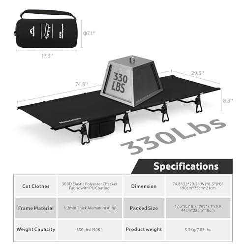 Extra Wide GreenWild Camping Cot, Folding Lightweight Camp Cot Bed, Black