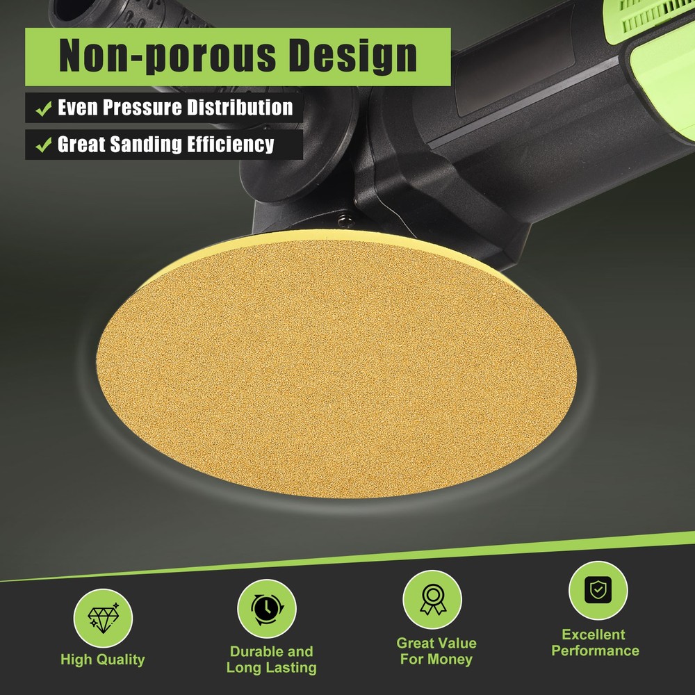 100 Pcs 5 Inch 400 Grit Hook and Loop Sanding Disc, Yellow