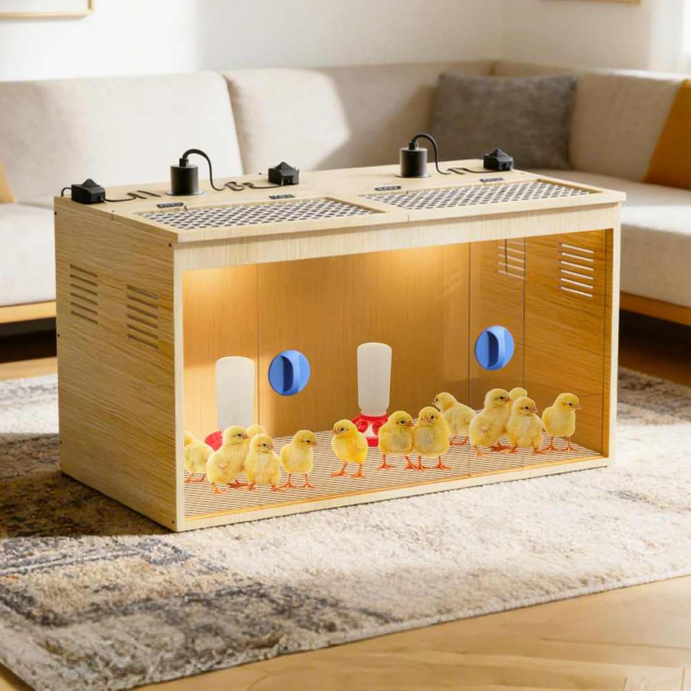 Brooder Box for Chicks, 32 Inch Large Wooden Chicken Brooder Box with 75W Heat L