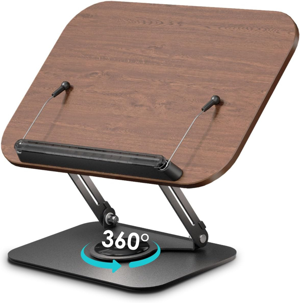 Book Stand for Reading,Book Holder, Height&Angle Adjustable, 360° Rotating Base,