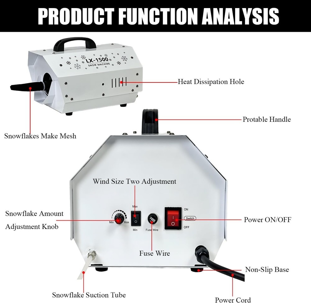 Professional Snow Machine with Remote Control & Adjustable Output Options