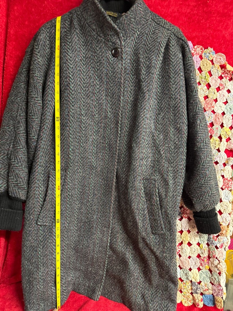 Black & Grey Wool Coat with Textured & Multicolor Threads