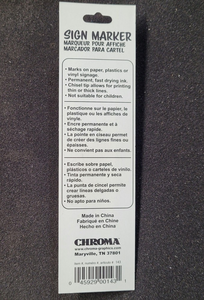 CHROMA 12 Pack, Chisel Tip, Permanent Sign Markers, Black 143 NEW (17C)