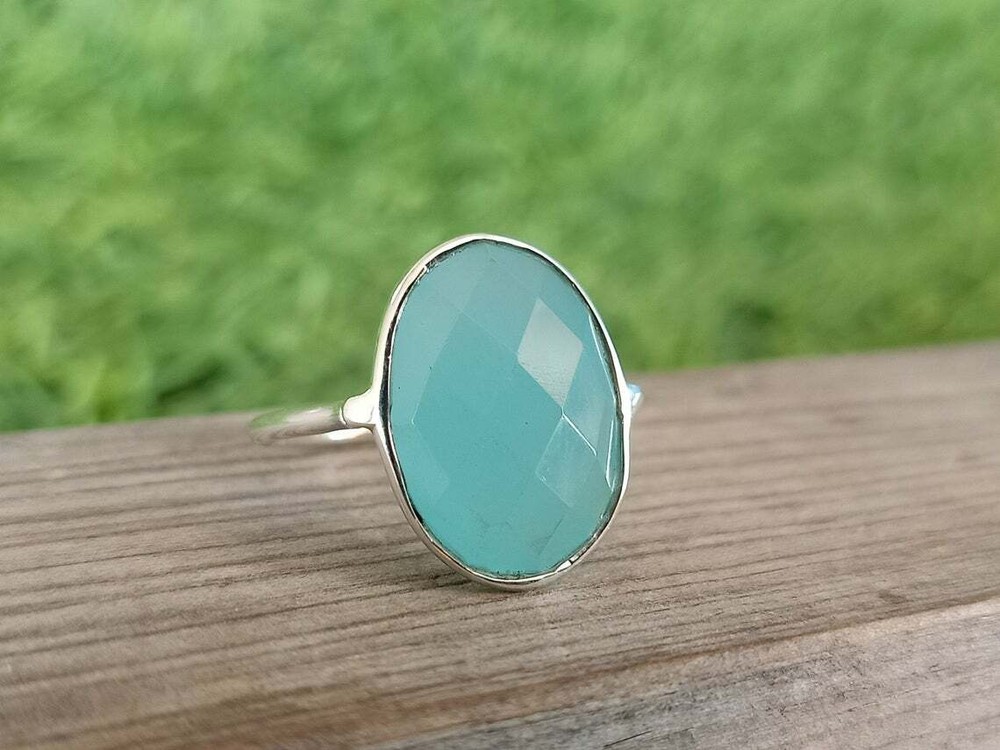 Glorious Blue Chalcedony Gemstone 925 Sterling Silver Handmade Ring All Size