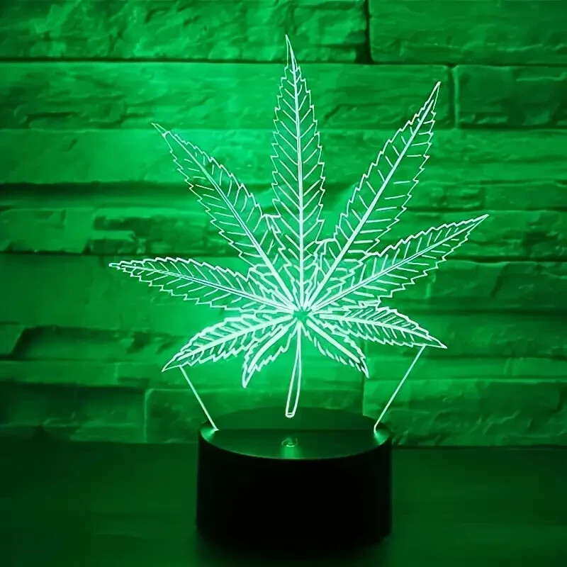 Marijuana Leaf 7 Color Change Night Light with Remote USB LED pot weed 3d