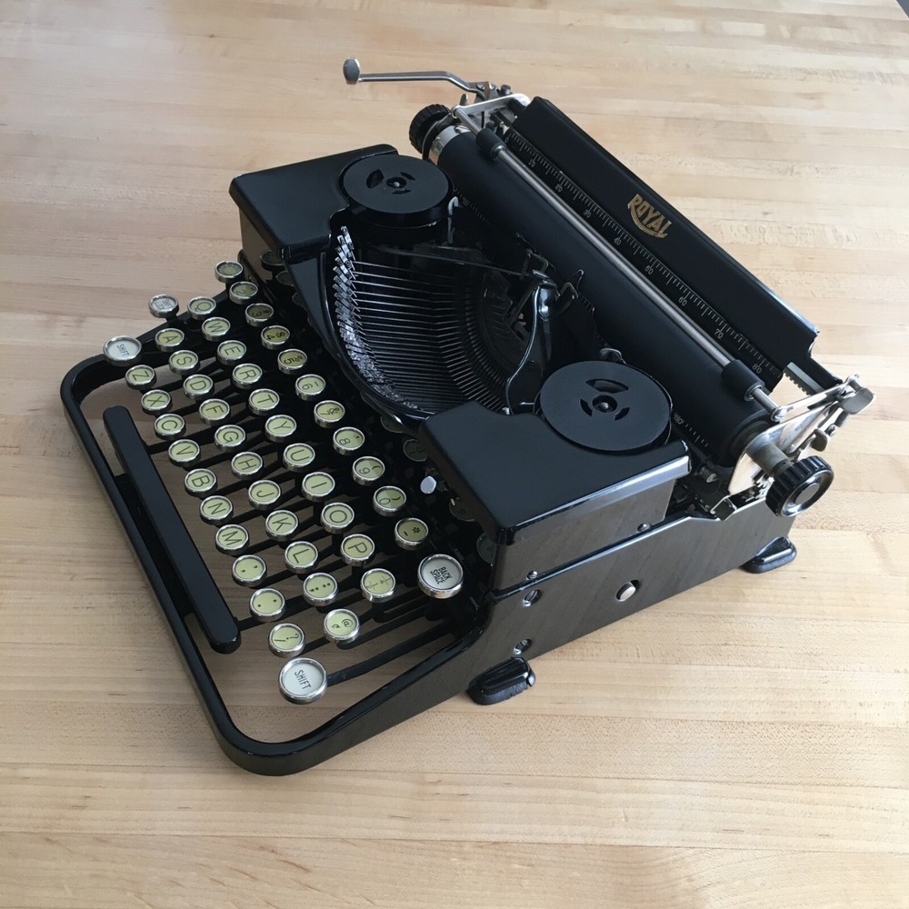 1933 Black Royal Model OT Portable Typewriter & Case, Pristine Working Condition