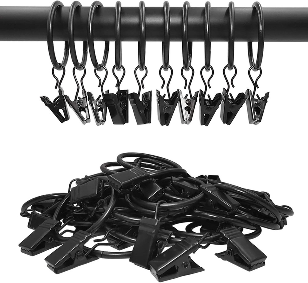 Versatile 40 Pack Black Drapery Clips & Rings – 1.26“ Diameter, Rustproof Design