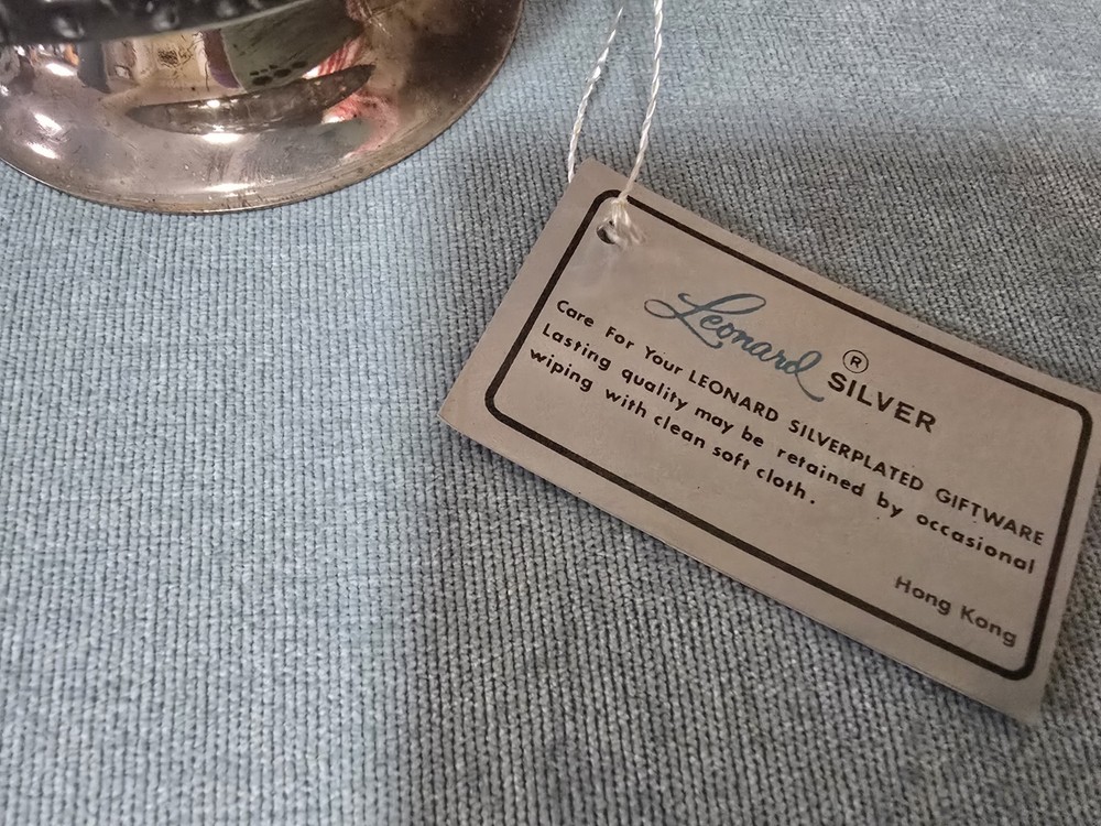 Leonard Silver silverplate and crystal jam dish with spoon, original packaging.