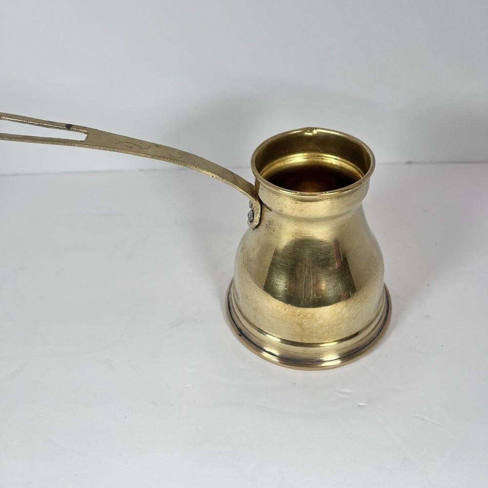 Brass Turkish Coffee Pot Pitcher Engraved Handle Vintage 4"