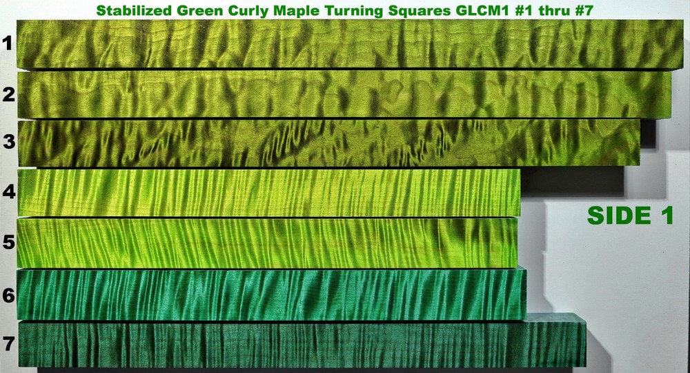 Outstanding Stabilized Green Curly Maple Long Turning Squares GLCM1 #1 thru #7