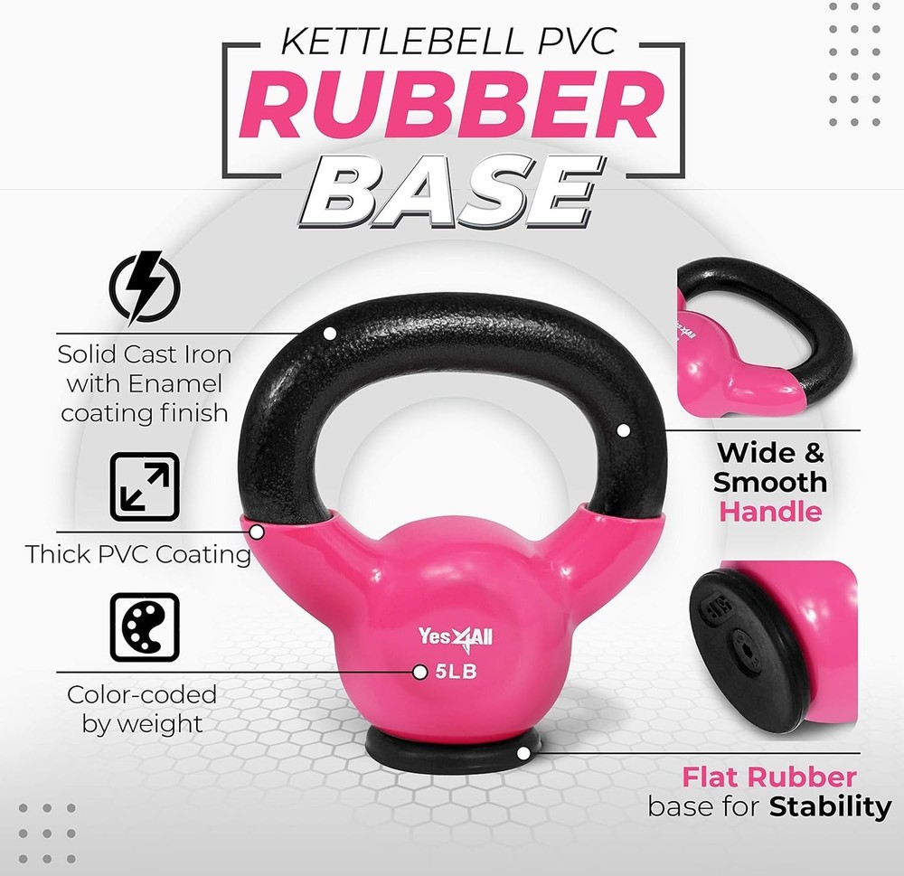 Durable Rubber Bottom Kettlebells 5-65 lbs - Ideal for Home Strength Training