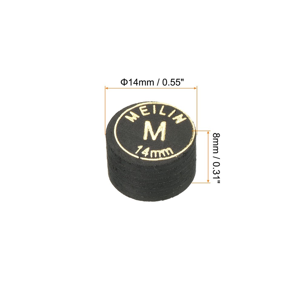 6Pcs 14mm Pool Cue Tips Medium Laminated Glue-on Billiard Stick Tips Black