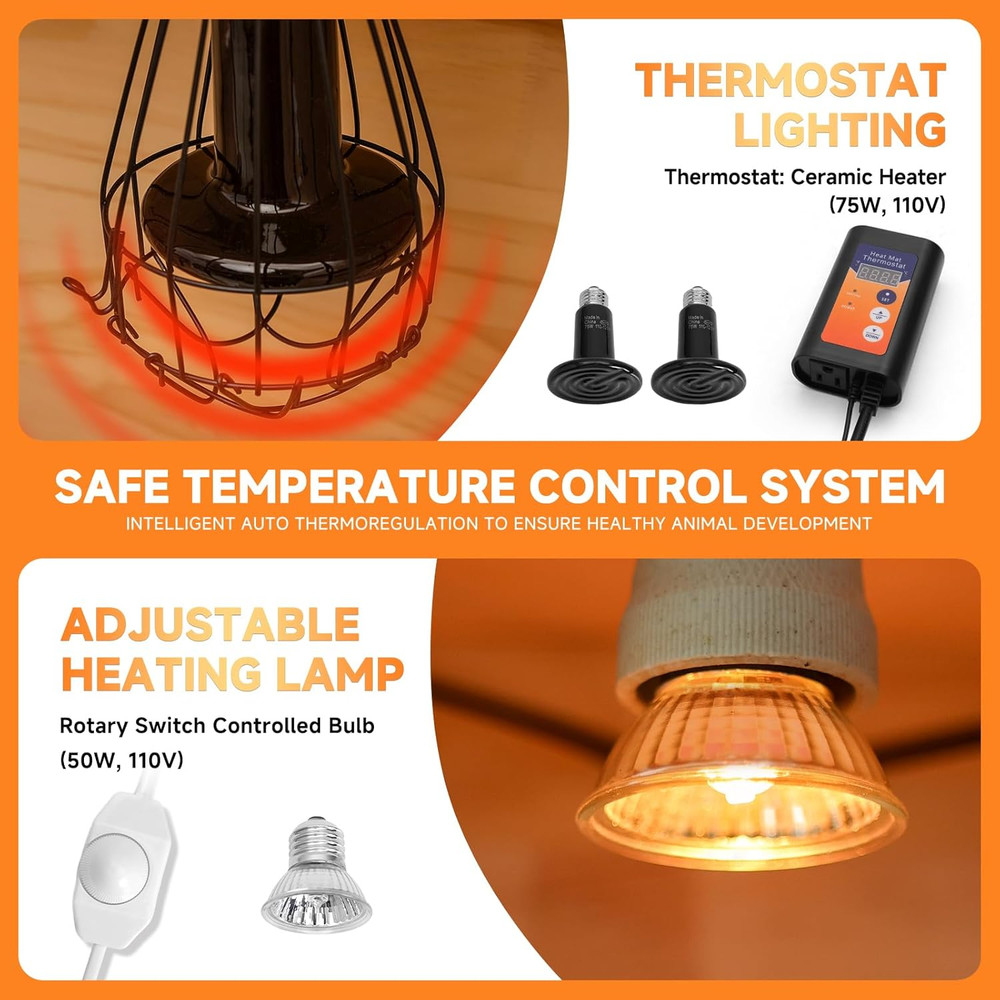 Large Drawers Brooder Box for Chicks Wooden Chicken Brooder Box, with 3 Heating