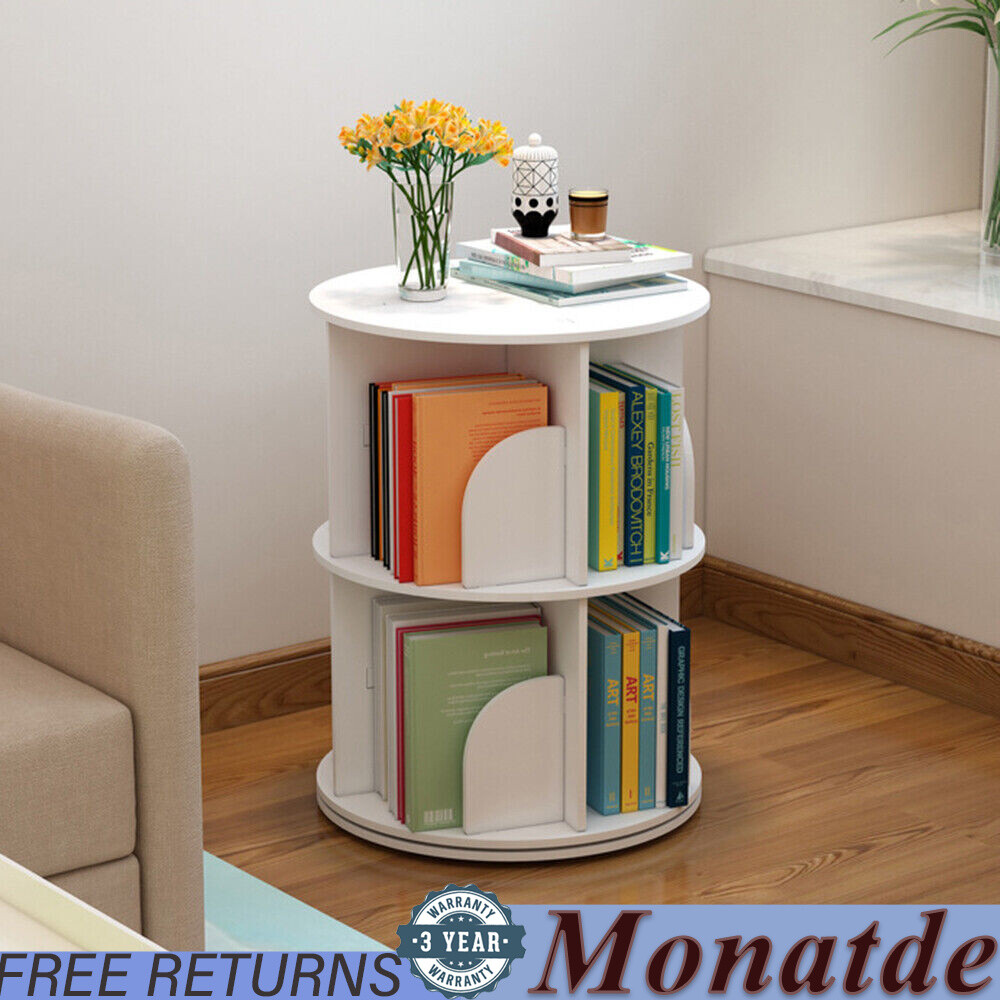 360° 2-Layer Rotating Bookshelf Bookcase,Freestanding Storage Shelf Display Rack