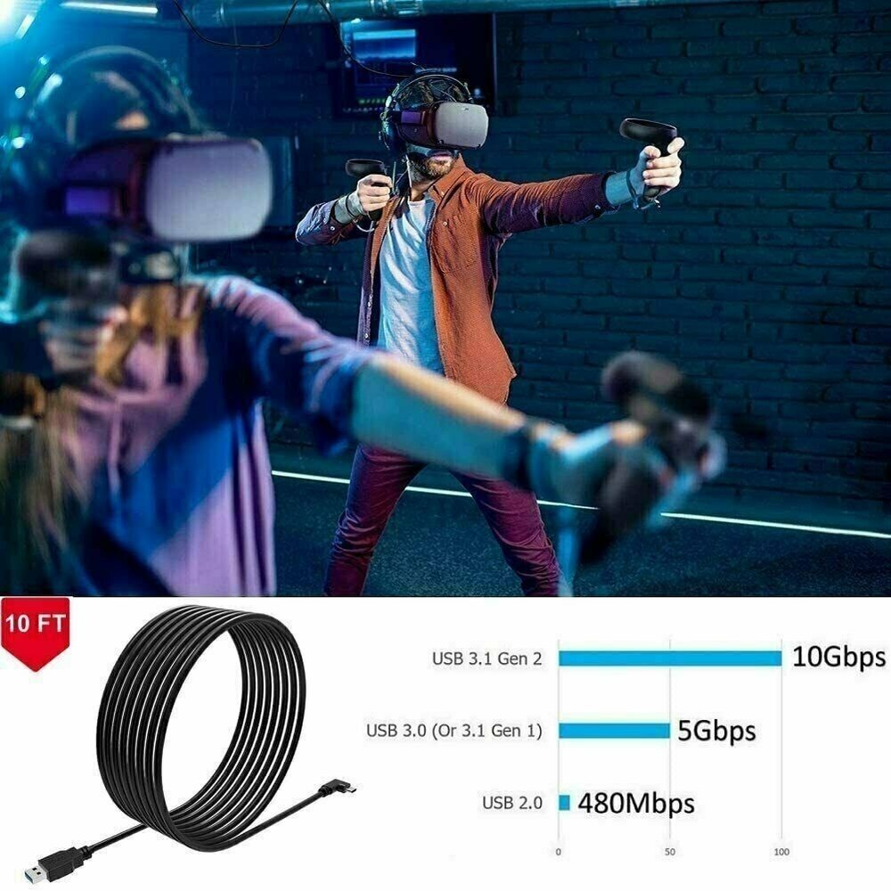 14ft Link Cable for Oculus Quest 2 Type-C Right Angle to USB A Charging Cord USA