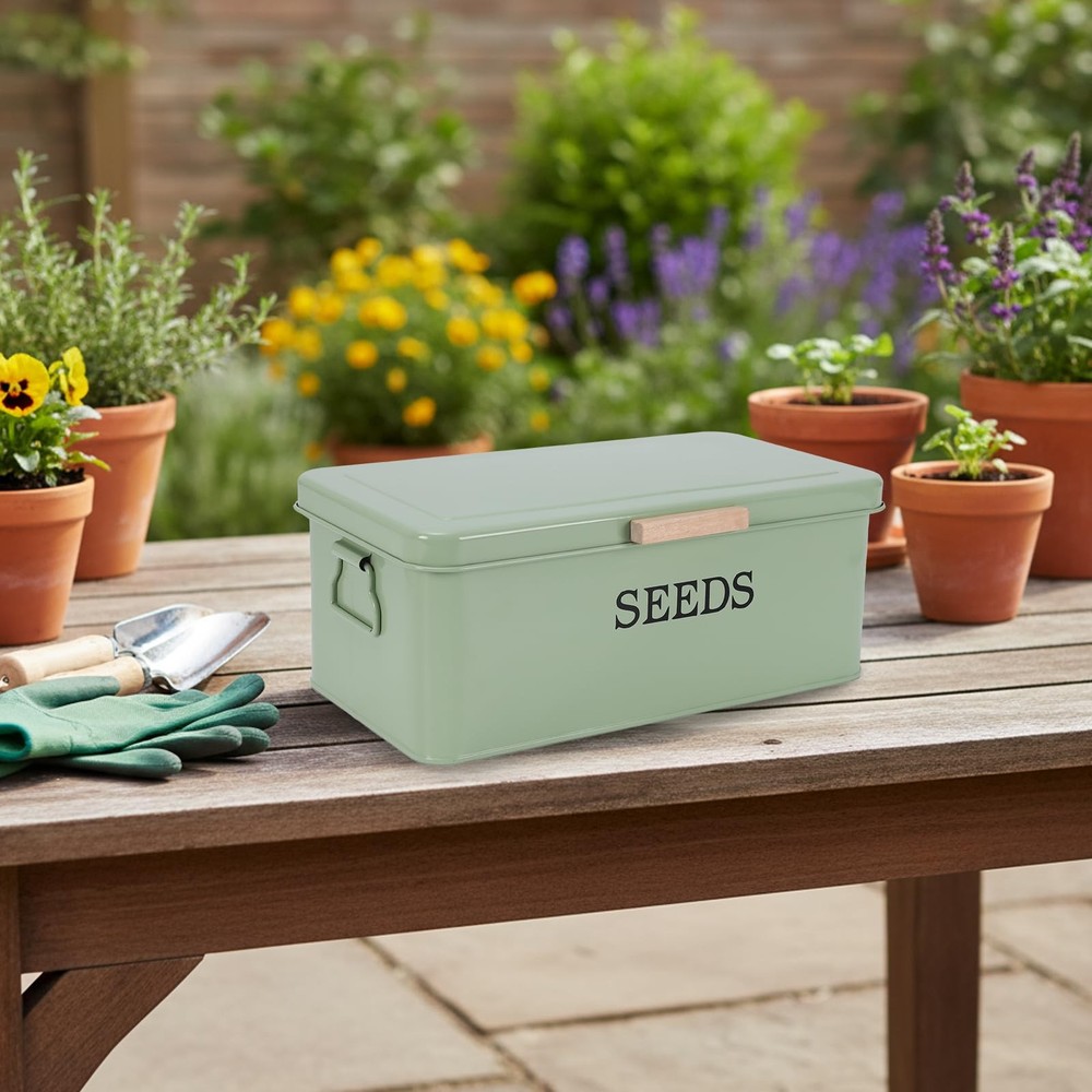 Seed Storage Organizer,Metal Seed Saving Box with Lid,4 Compartments Box with...