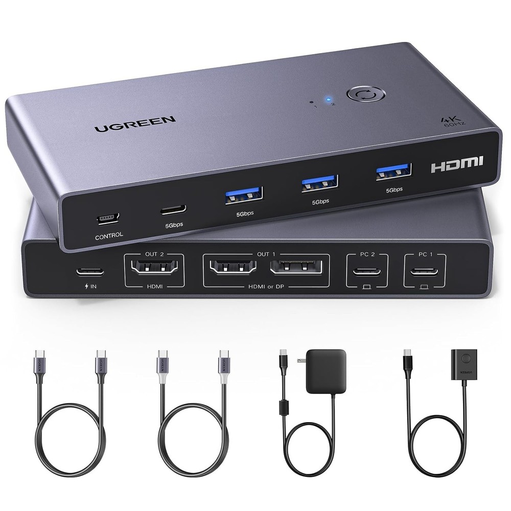 USB-C KVM Switch for Dual Monitors & 2 Laptops - 4K@60Hz with Fast Charging