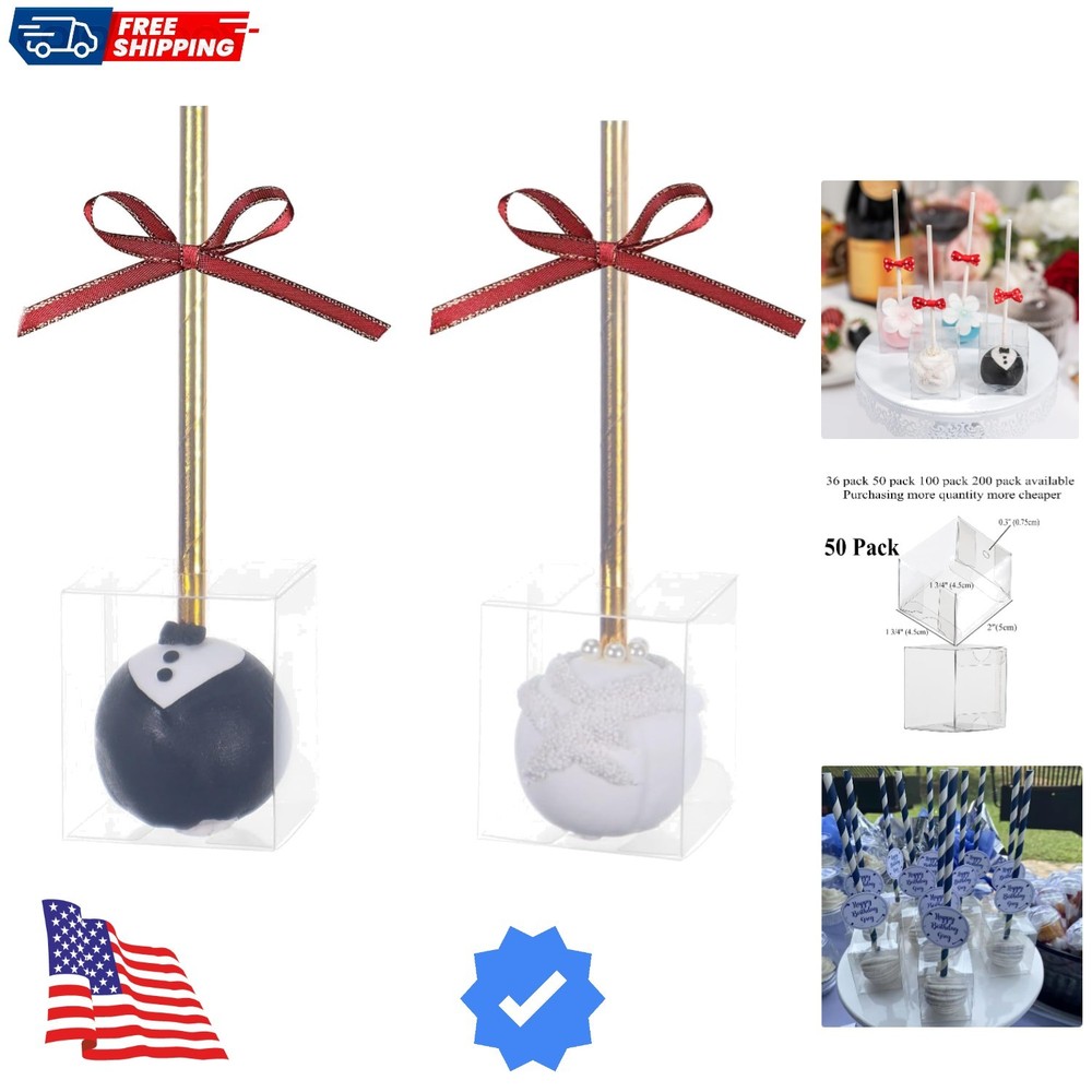 50 Pack 1 3/4" x1 3/4"x2"Clear Cake Pop Boxes Packaging with Holes Chocolate ...