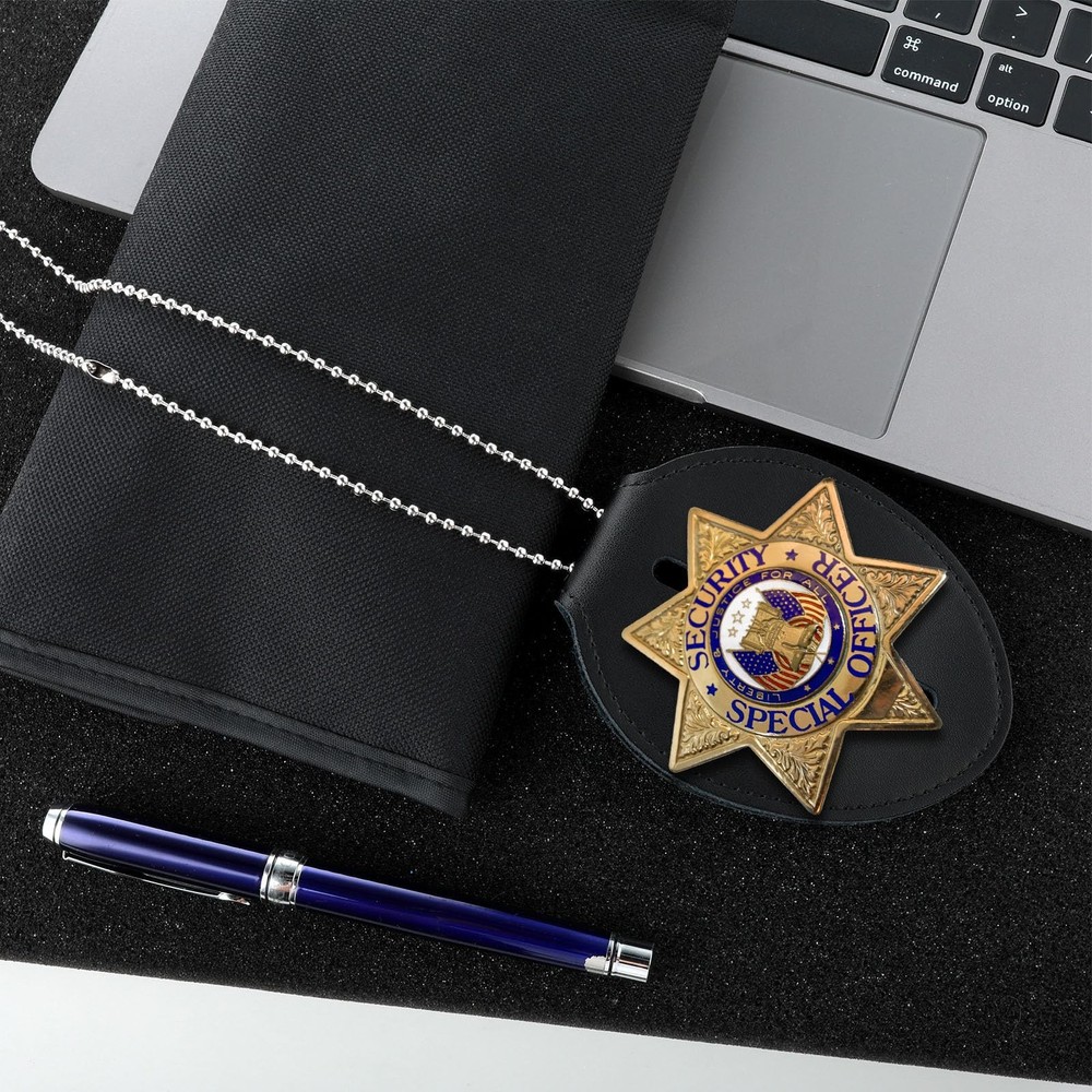 Badge Holder, Security Holder Guard Cowhide Universal Black