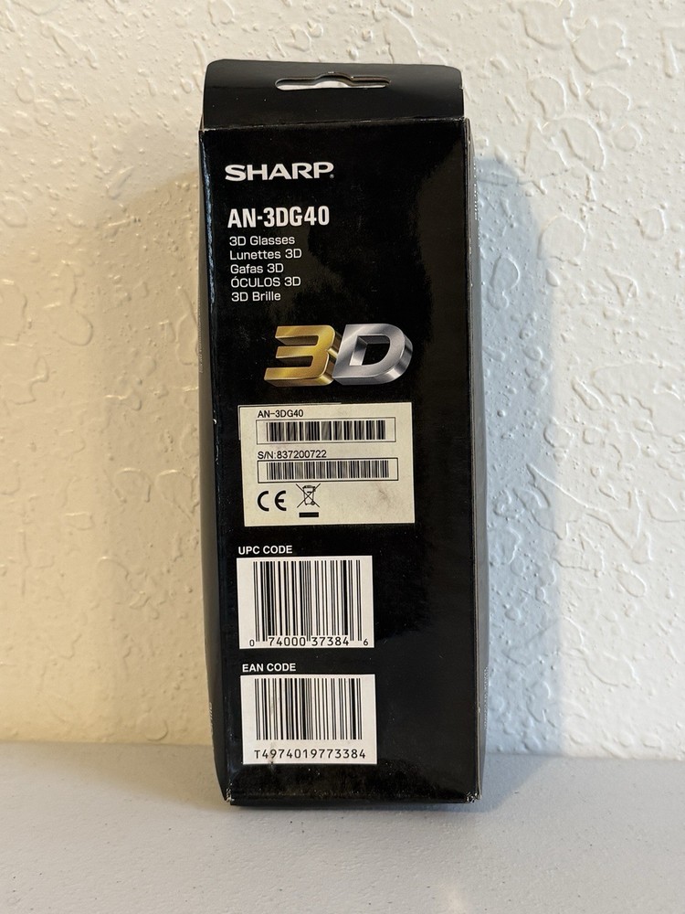 Sharp AN-3DG40 Active Shutter 3D Glasses Black NEW Unopened