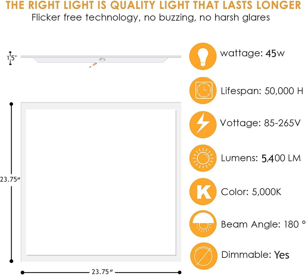 4 Packs 2x2FT White LED Flat Panel Light 45W 5000K Daylight Drop Ceiling Light
