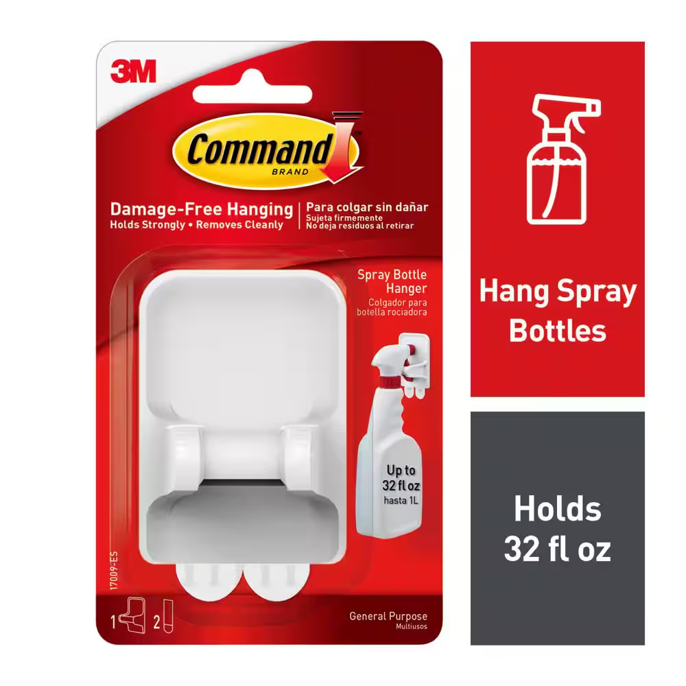 32 Fl. Oz. Large White Spray Bottle Hanger (1 Hook, 2 Strips)