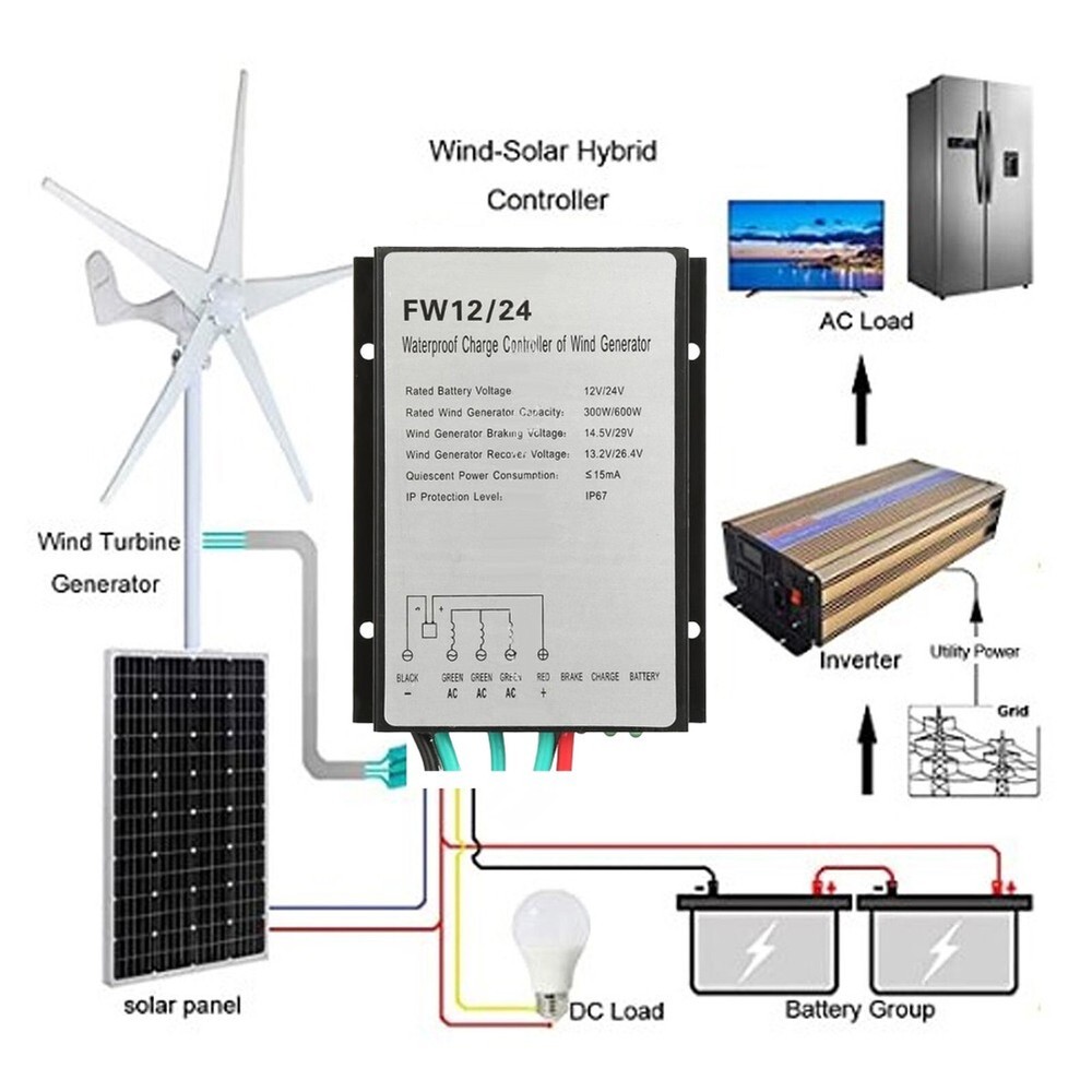 Wind Turbine Charge Controller Solar Wind Hybrid Controller 600W 12v 24v 48v