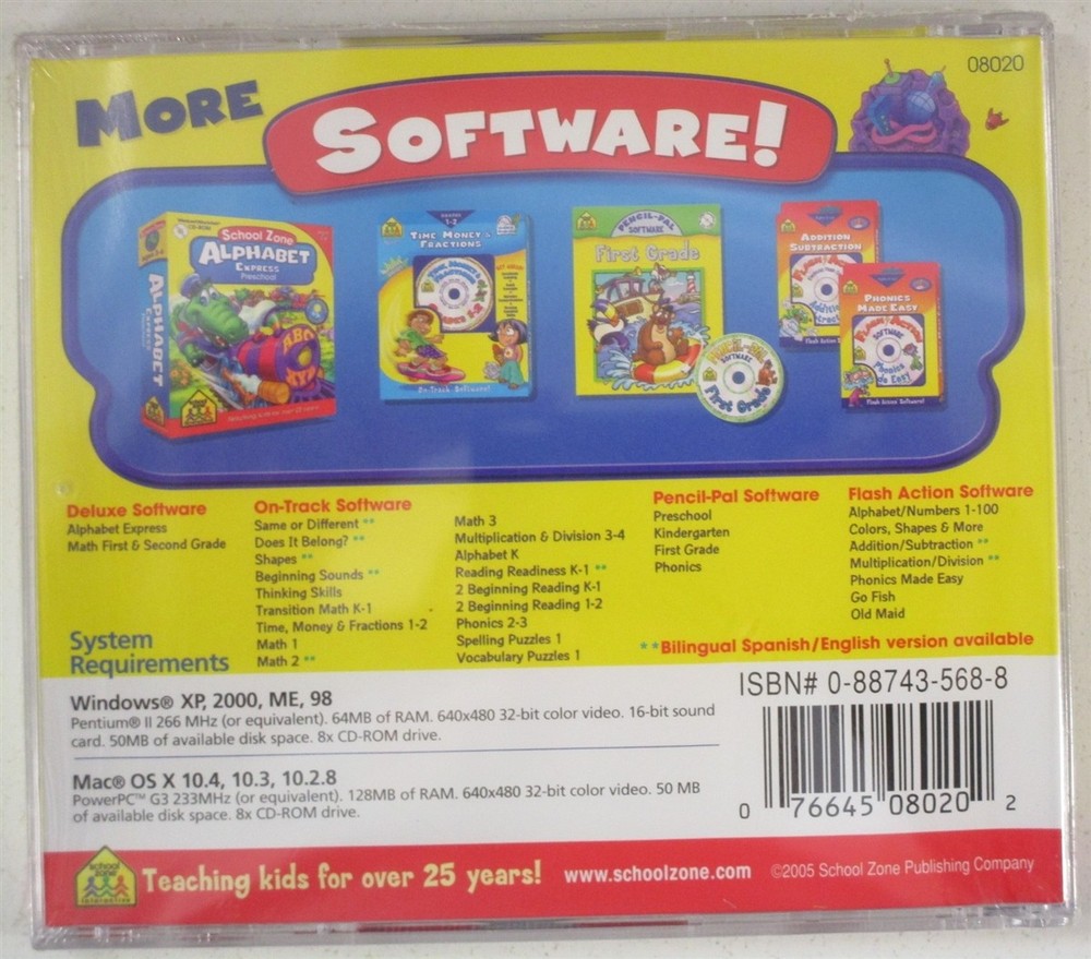 Software PC School Zone Math First & Second Grade 1 2 1st 2nd NEW SEALED Jewel