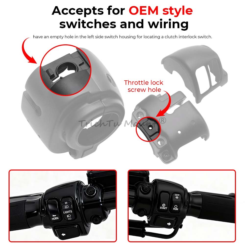For Harley XL 14-UP Black Handlebar Control Switch Housing Cover Button Caps Kit