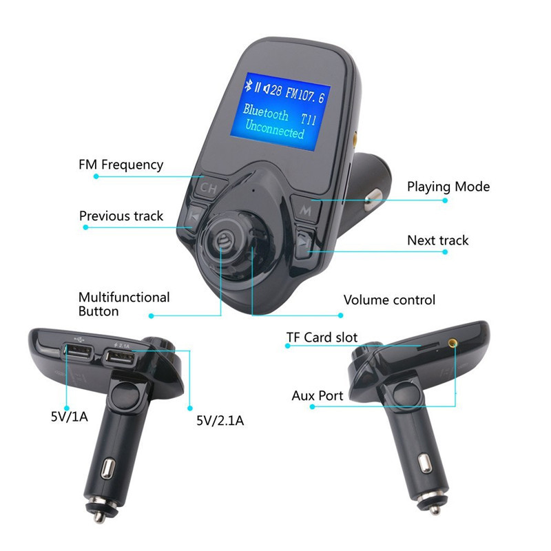 Bluetooth FM Transmitter Wireless In-Car Radio Adapter LCD Digital Screen 2 USB
