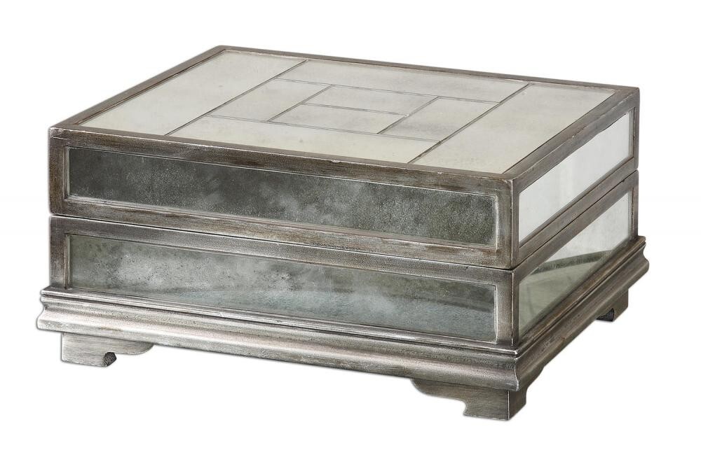 Uttermost Box Trory Mirror Tile Luxury Lined 14.75" Dresser Home Decor Hinged