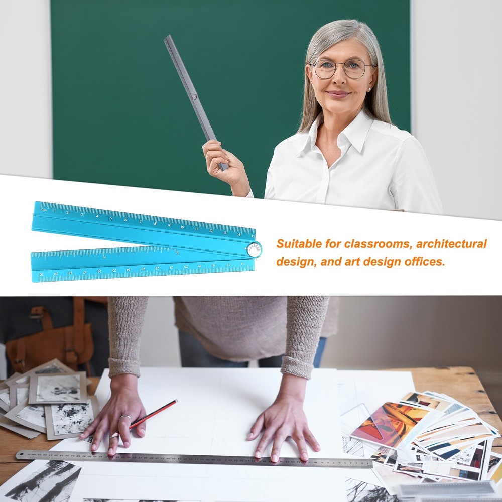 Folding and Straight Ruler Kit 30/15cm Aluminum Plastic Ruler, Black/Blue