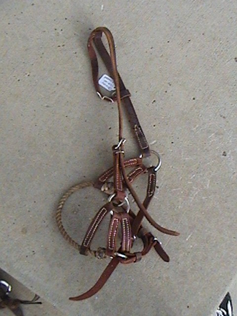 GREAT COWBOY TACK LEATHER AND RAWHIDE NOSE SIDE PULL TRAINING HEADSTALL BRIDLE