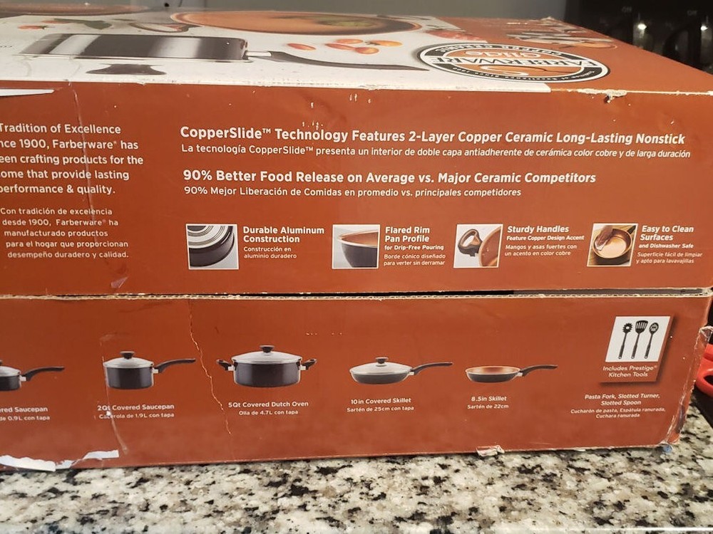 Farberware Glide 12 pc Cookware Set Black Copper Ceramic Nonstick Pots and Pans