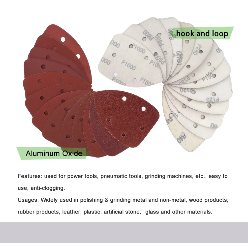 140*90*mm 5Hole Sanding Sheets Triangle Red Sandpaper Hook & Loop 40 -1000 Grits