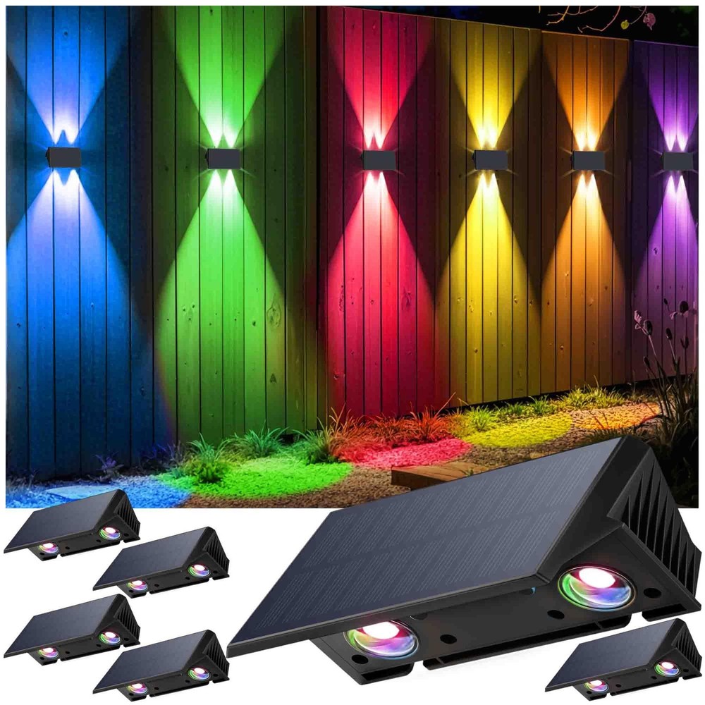 Fence Lights Solar Powered, 6-Pack Solar Fence Lights Up/Down Flexible Button...