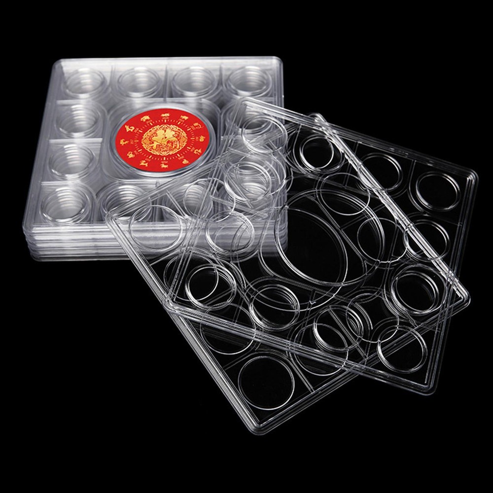 12 Coins Storage Box Commemorative Coin Display Holder Collection Case Plastic k